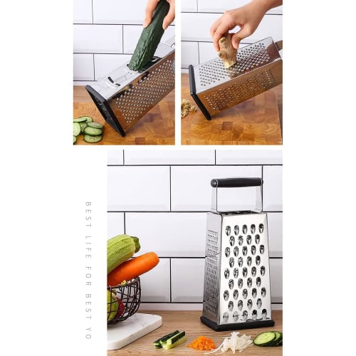 4-Sided Grater, Potato, Fruit, Vegetable, Cheese Shredder and Slicer, Kitchen Multifunctional Vegetable Cutter with Handle and Non-Slip Rubber Bottom,