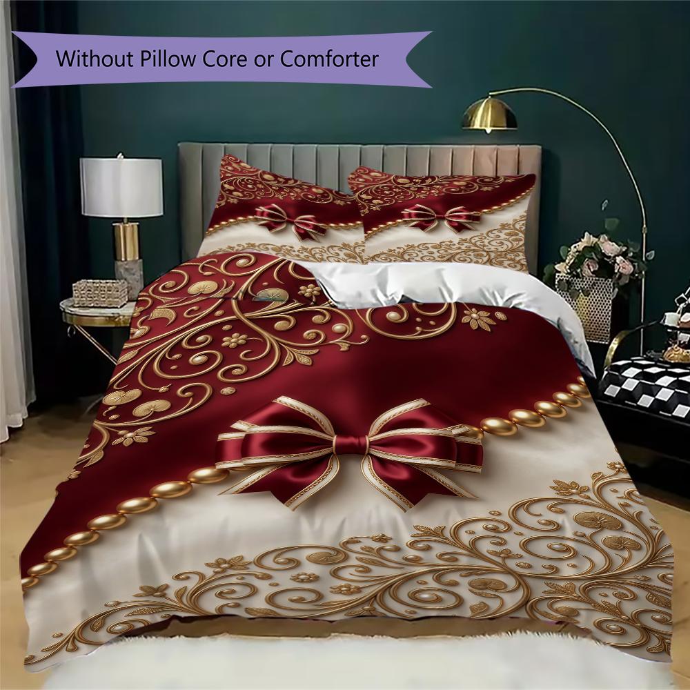 Gorgeous bow Pattern Bedding uilt Set uilt Cover Pillowcase Home Decoration Birthday Gift (1 * duvet cover + 2 * pillowcase without core)