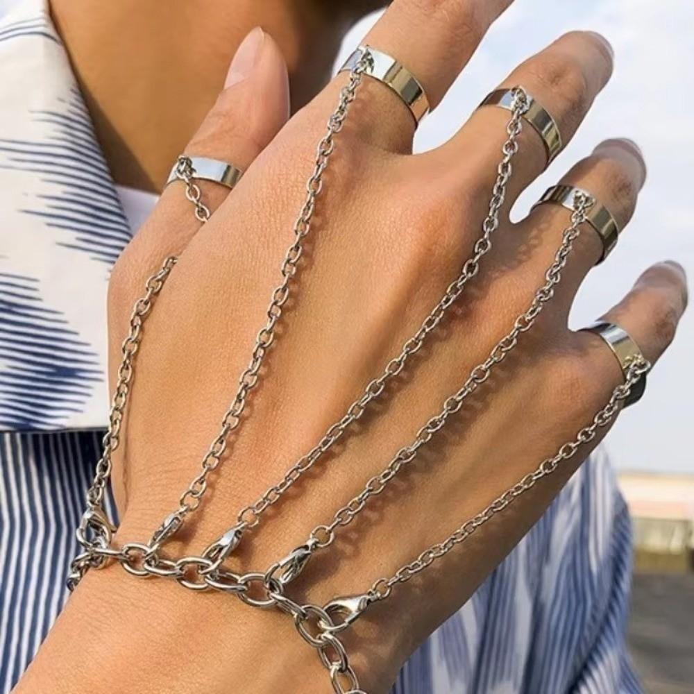 Detachable Punk Bracelet Ring Gothic Finger Chain Cool Design Open Chains Rings Rave
