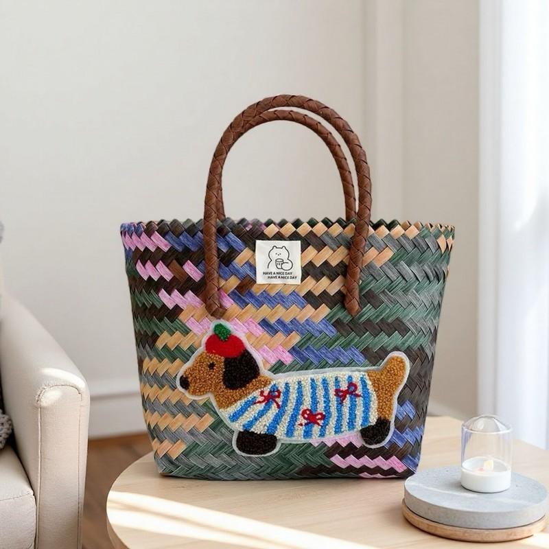 Большая сумка-корзина для таксы, плетёная вручную, корзина для овощей, плетёная из ротанга сумка, сумка для работы, мелкие вещи, сумка для пикника, женская