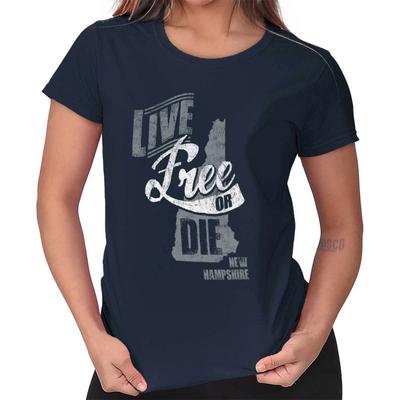 Live Free Or Die Vintage New Hampshire Map Womens Top Junior Graphic Tee