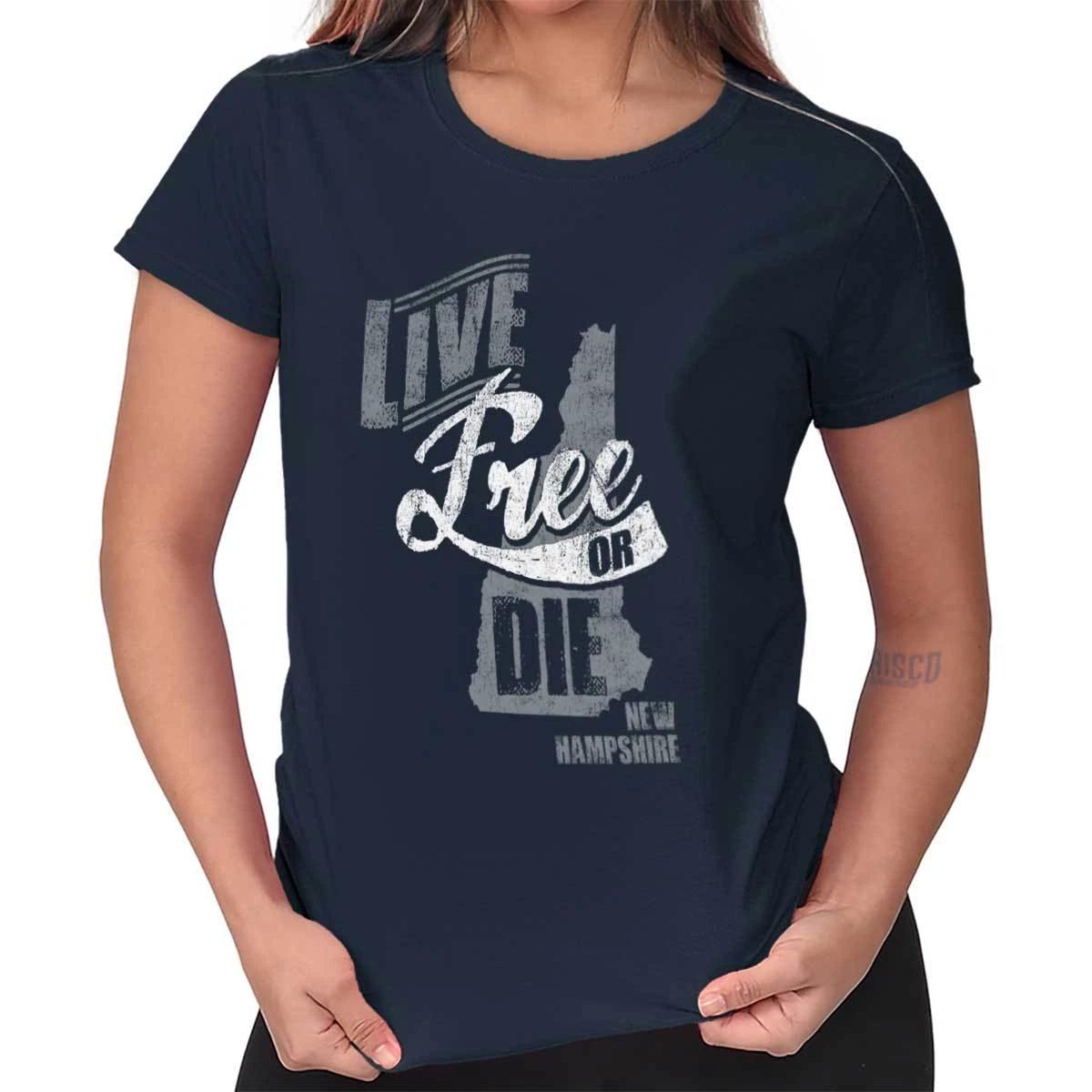 

Live Free Or Die Vintage New Hampshire Map Womens Top Junior Graphic Tee M