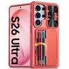 With Card Holder Sliding Camera Cover And Stand For Samsung Galaxy S26 Ultra Phone Case, Anti-Fall PC+TPU Wallet Case-Light Pink
