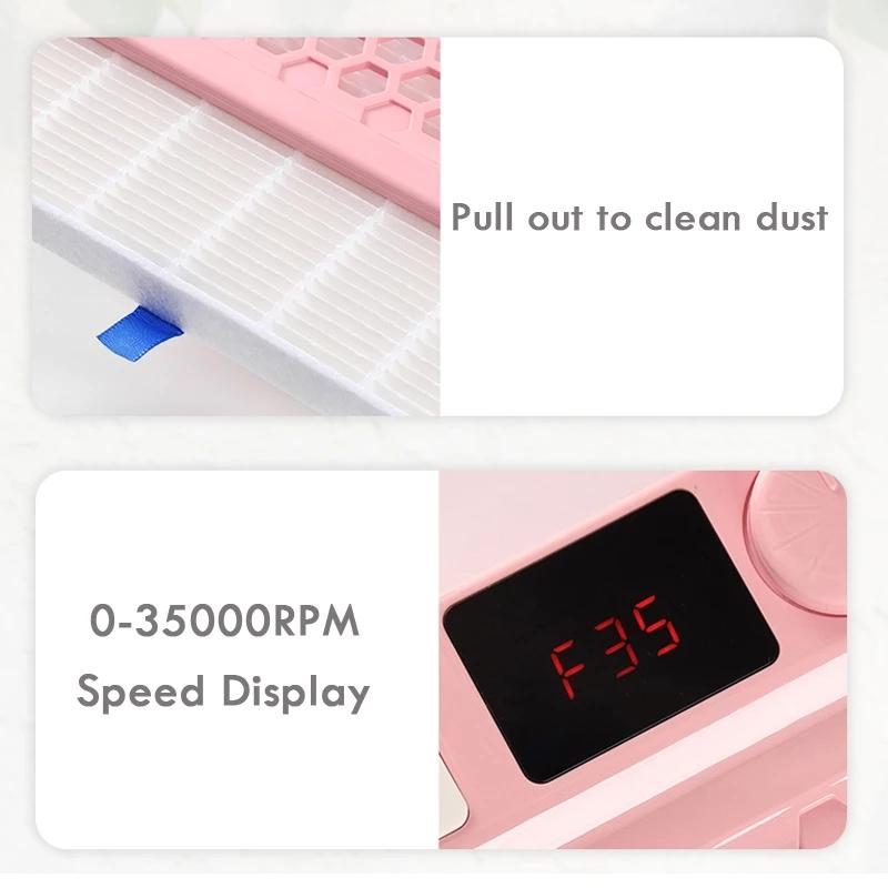 3 In 1 98W Nail Vacuum Dust Suction Collector Cleaner with LED Lamp Nail Drill Pen Manicure Machine Bits for Gel Polish Removing