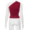 Solid Color One Shoulder Backless Shrink Tank Top T-Shirt Candy Color Tight Sexy Sleeveless Neckless Slim Casaul Top