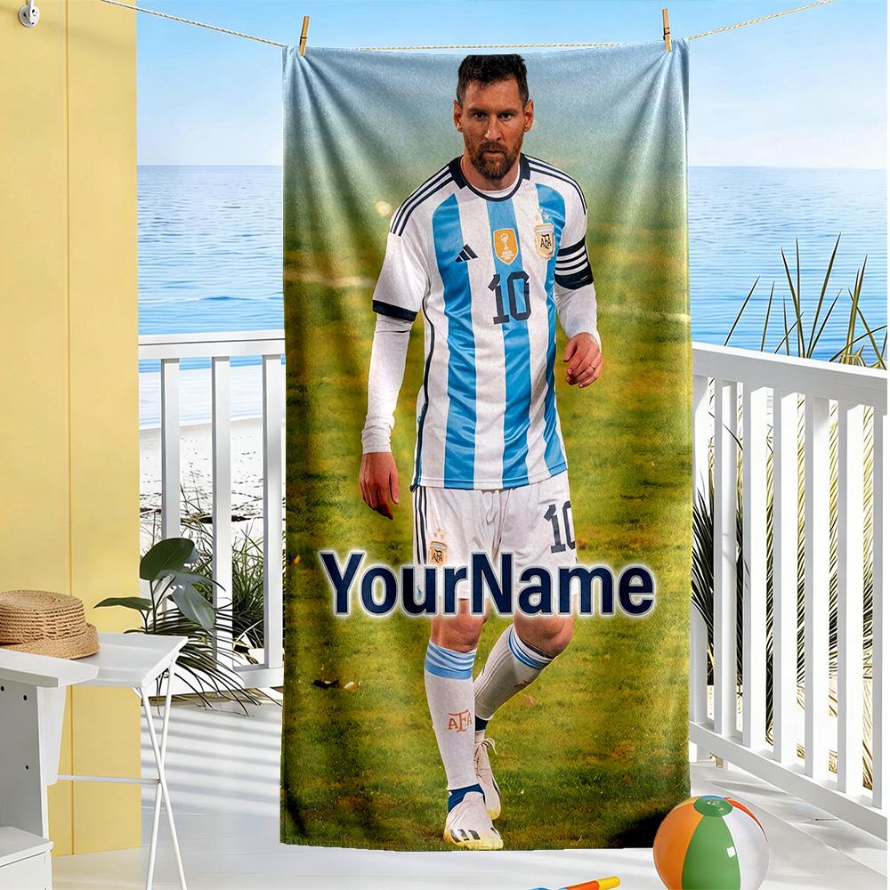 Messi Customized Name Beach Towel High Absorbency & Quick-Dry Ideal for Travel Outdoor Swim Pool Yoga Surf Camping Hiking Gym Gift Holiday