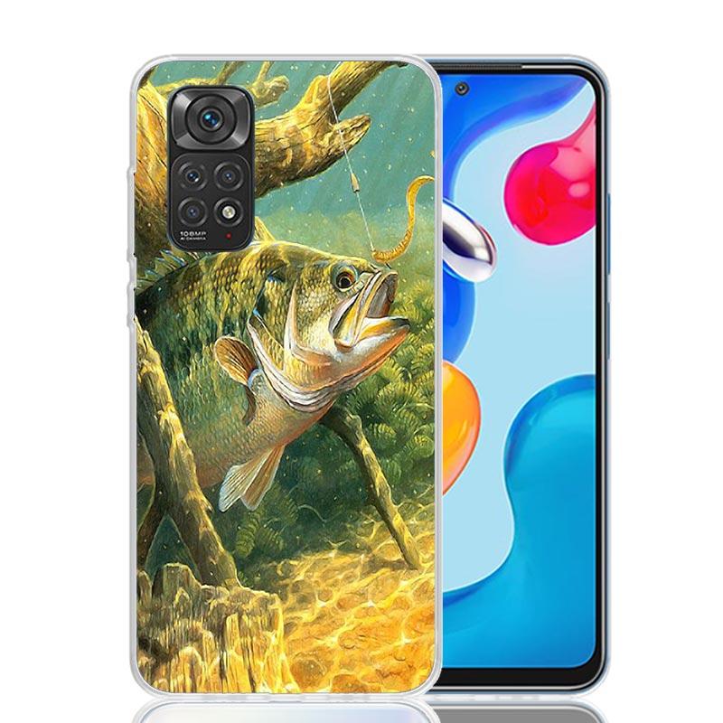 Carp Fish Fishing Rod Hook Phone Case For Xiaomi Redmi Note 15 14 13 12S 12 Pro Plus 11S 11E 11 11T 10S 10 Art Soft Pattern Cove