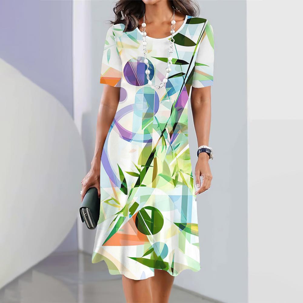 2026 Spring and Summer New Dresses Outdoor Fashion Short Sleeve Irregular Pattern Print Hawaii Vacation Style Dresses