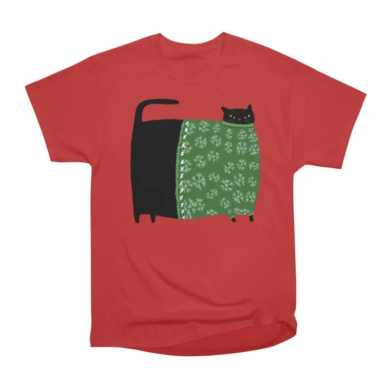 

Men Casual Shirts Short Sleeves CHONKY CHRISTMAS SWEATER Cat Tees Oversized T-shirts S красный