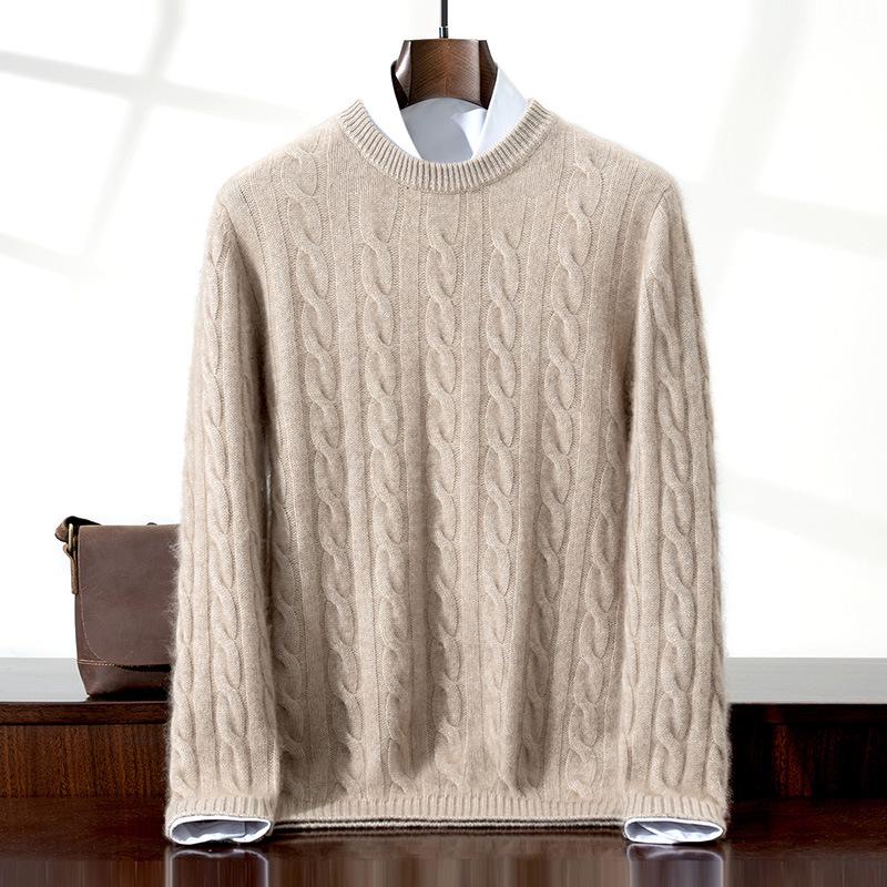 Men's Cashmere Cable Knit Round Neck Sweater - Autumn/Winter Collection