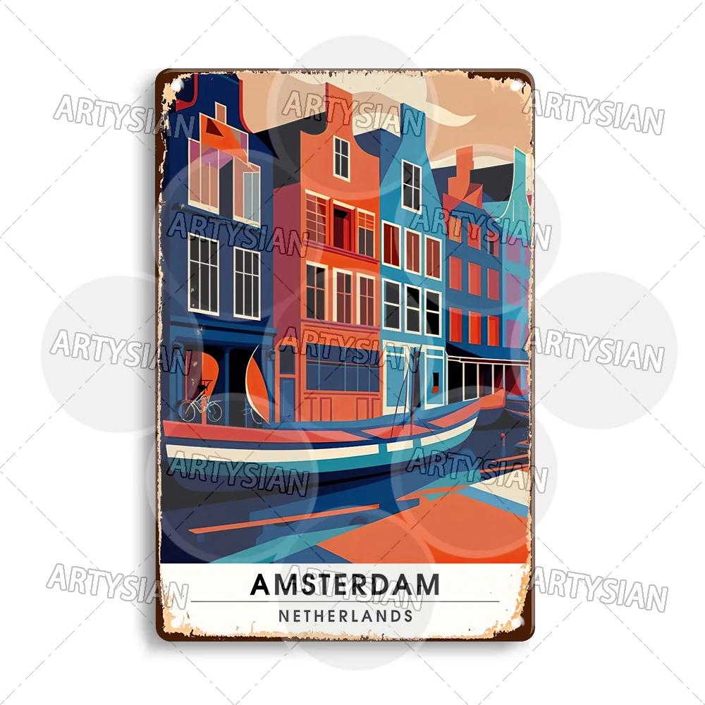 Netherlands Turkey Travel Cityscape Metal Sign Istanbul Bodrum Cappadocia Amsterdam Antalya Bodrum Giethoorn Metal Plaque