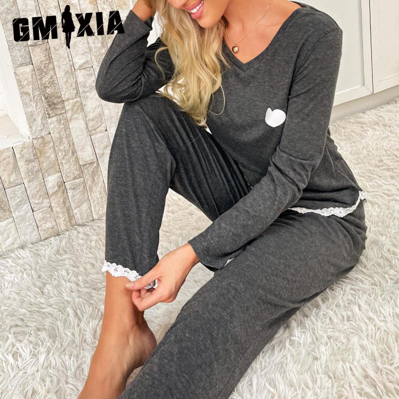 GMXIA Dámské jarní a podzimní domácí pyžamo s dlouhým rukávem