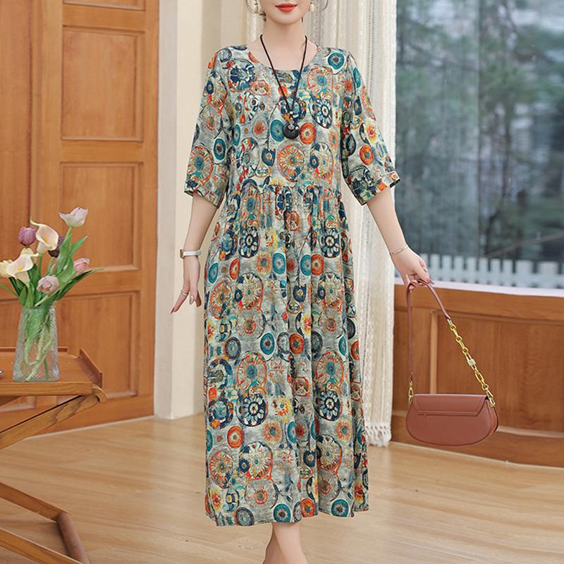 Summer Women for Dresses Casual Print Vintage Elegant Half Sleeve Women's Clothing Plus Size