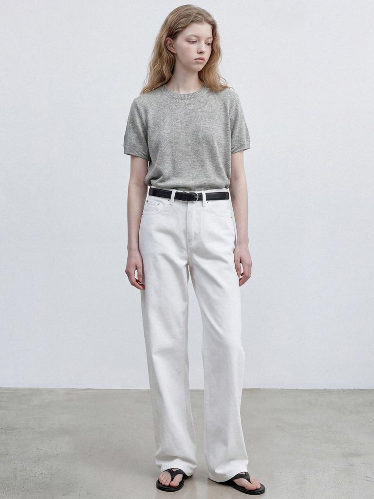Stay With Me Merino Wool Short-Sleeve Knit_Grey