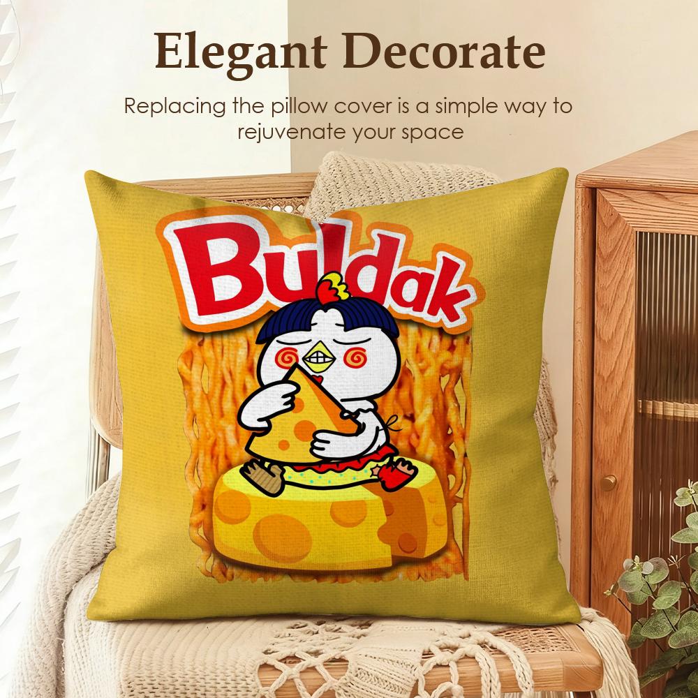 Kwaii Anime BBuldak RameSn Cushion Cover Natural Linen Organic Fabric DoubleSided Printing Sofa Home Decor Gift Pillow Case