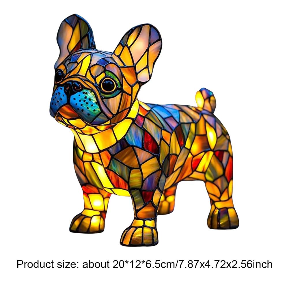 Colored Resin Animal LED Light Dog Series Art Night Light 3D Stained Resin French Handmade Table Lamp Pet Bedroom Ornaments