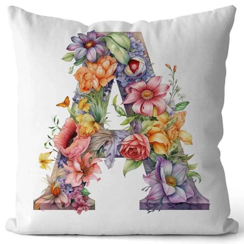 English Letter Flower Print Sofa Cushion Cover Suitable For Home Living Room Decoration Hotel Hospital Dormitory Pillow