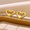 Vintage Heart Stainless Steel Earrings for Women Retro Gold Plated Waterproof Stud Earring Cute Piercing Ear Jewelry Gifts Bff