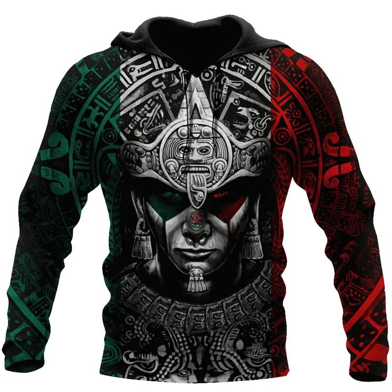 Mexico Aztec Hoodie 3D Printed Vintage Mexican Totem Sweatshirt Men Clothes Long Sleeves Outdoor Sports Pullover Hoodies Coat