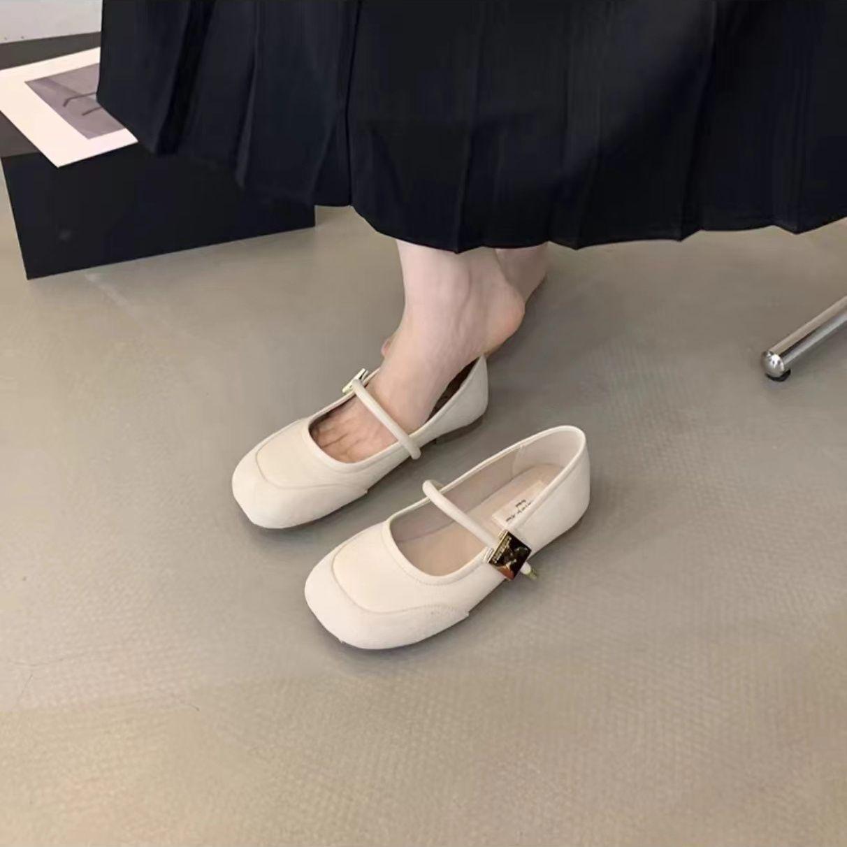 

With skirt soft-soled single shoes women s 2025 new French temperament Mary Jane women s shoes ballet shallow mouth gentle flats 40 бежевый