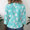 Women Floral Print Button Front Henley Shirt Three Quarter Sleeve Lightweight Linen Cotton Blend Blouse Casual Top