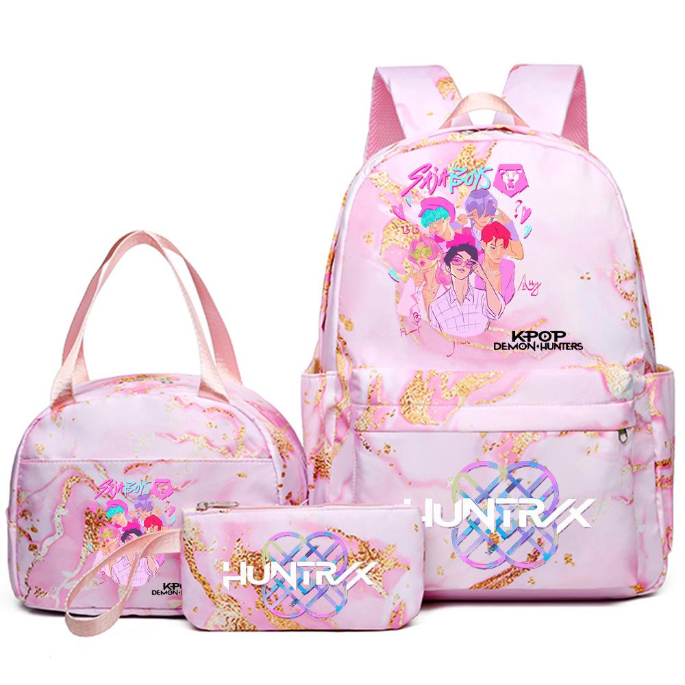 

3Pcs/set Cute K-pop Printed Backpack with Handbag Pencil Case for Teenager Student Girl Boy Bookbag Waterproof Travel Bag Mochila
