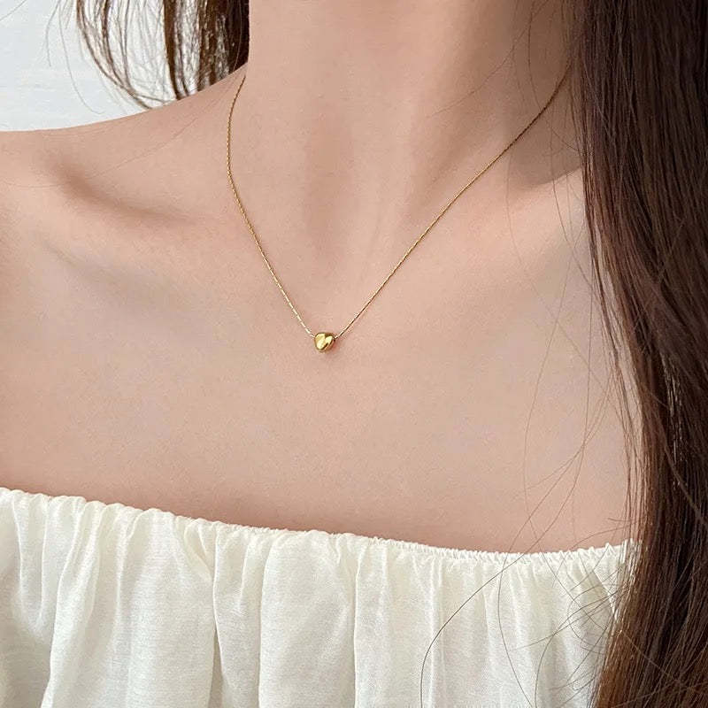 Fine 18K PVD Gold Plated Classic Heart Pendant Necklace for Women Tarnish Free Waterproof Stainless Steel Jewelry Gift