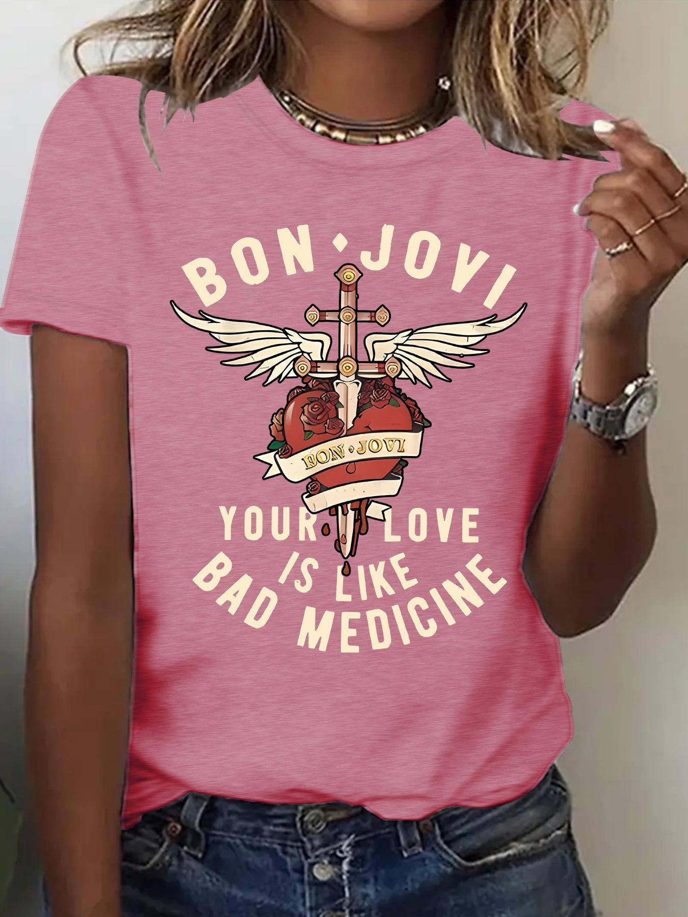 Bon Jovi Sieviešu Īsroku Vasaras T-krekliņš