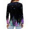 Women's T Shirt Tee Christmas Print Button Long Sleeve Daily Weekend Fashion Basic V- Neck Regular Top