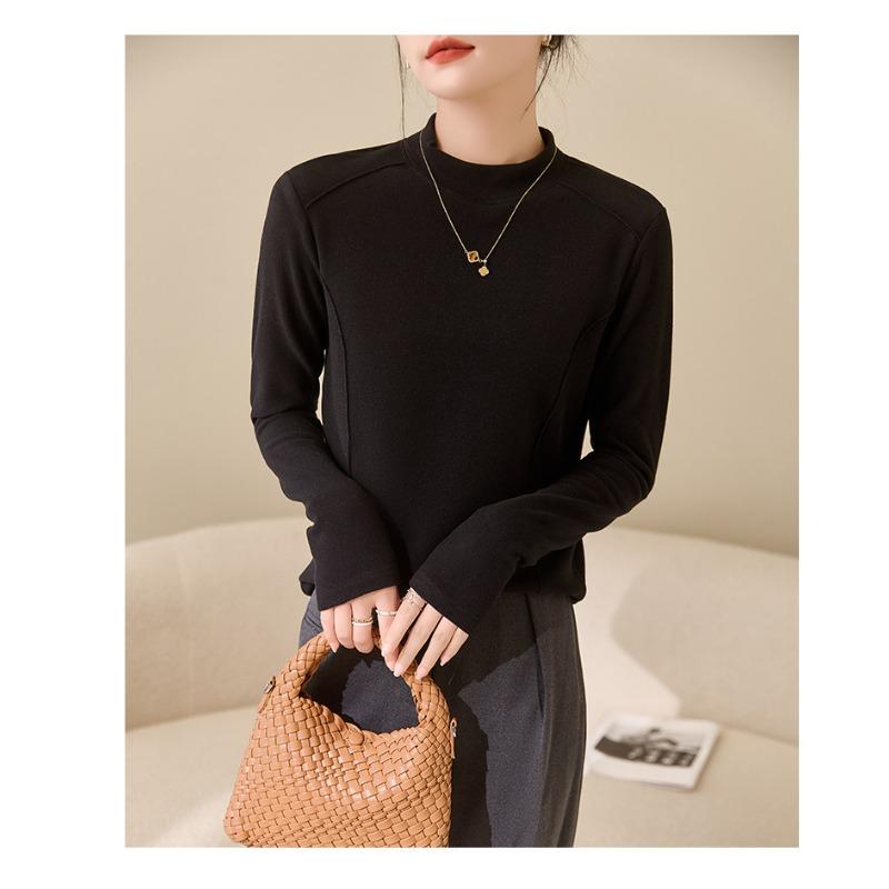 Bottom Shirt for Women In Spring, Autumn and Winter New Style with Fashionable Long-sleeved Thickened Wool T-shirt Round Neck Top