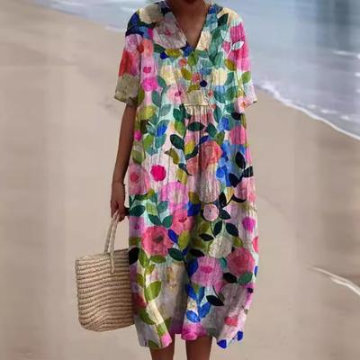 Rochie Elegantă Largă cu Imprimeu Floral la Modă, Gât în V, Casual, Simplă, Elegantă, pentru Femei, Dulce, pentru Petrecere, Vacanță, Mărimi Mari, Îmbrăcăminte pentru Femei