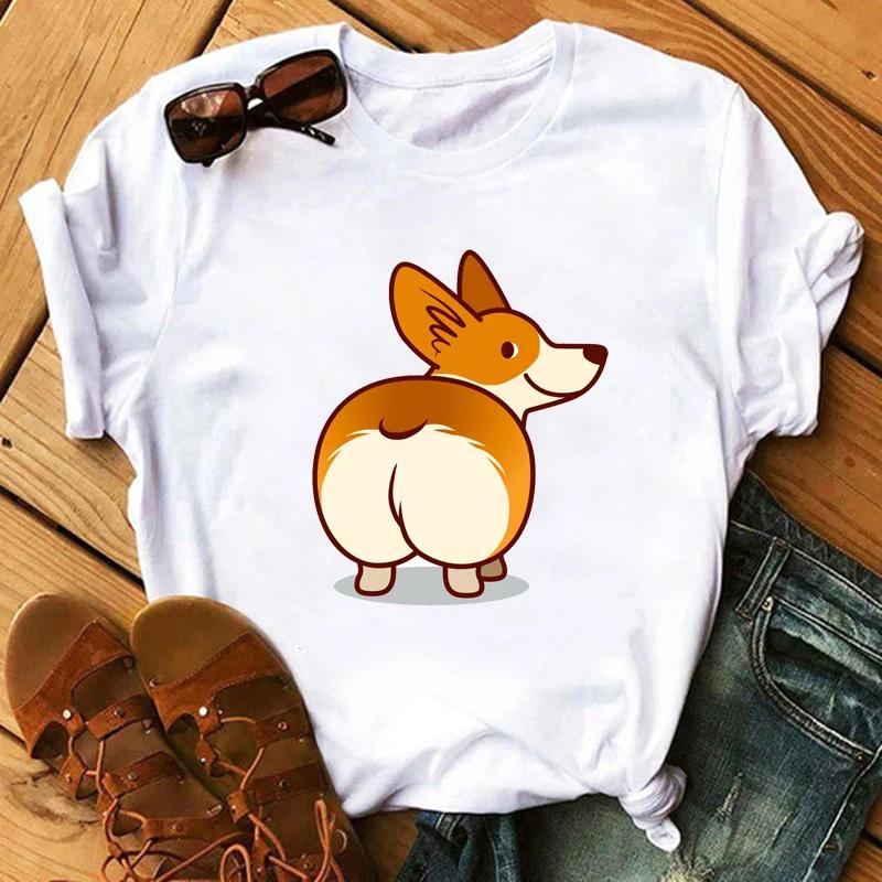 Maycaur Funny Cute Corgi Dog Printed TShirt Harajuku 90s Kawaii Women Short Sleeves T Shirts Tops Graphic Tees Female Tshirt