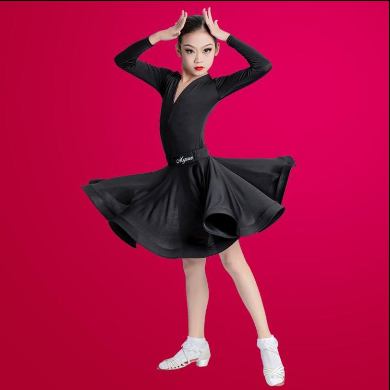 Children s Latin Dance Costume,girls  Dance Costume,children s Practice Costume Girls  Short Sleeved One-piece Latin Dance 180 чёрный
