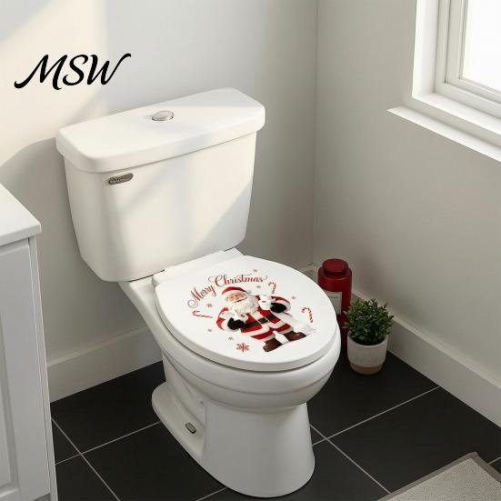 Winter Scene Decoration Funny Santa Hug Paper Toilet Sticker, Peel And Stick Christmas Claus Sticker Bathroom Decal, Humorous Holiday Decor