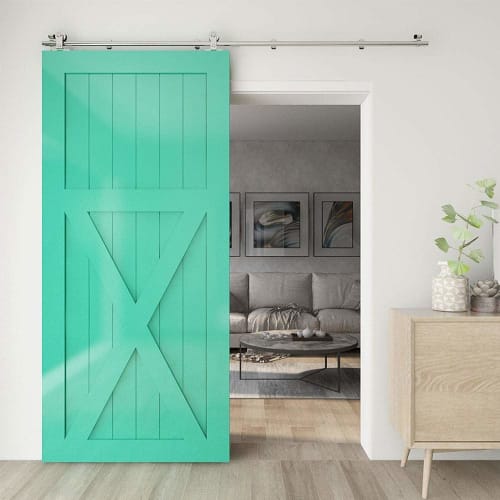 AIPCHYB 6FT/183CM Barn Door Hardware Kit with Rail, Single Sliding Barn Door, Stainless Steel Rail, Roller Hanger, T-Shaped Pulley, and Top-Hung Rail