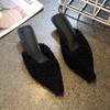 Fashion New Women Fur Slippers Warm Mules Shoes Casual Mid Heels Boots New Pointed Toe Plush Slingback Flip Flops Cotton Boots