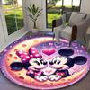 Mickey And Minnie Moon Pastel Floral Rug Ideal for Reading Room, Multi-purpose Office Chair Sofa Carpet, Anti-slip Printed Home Round Rug