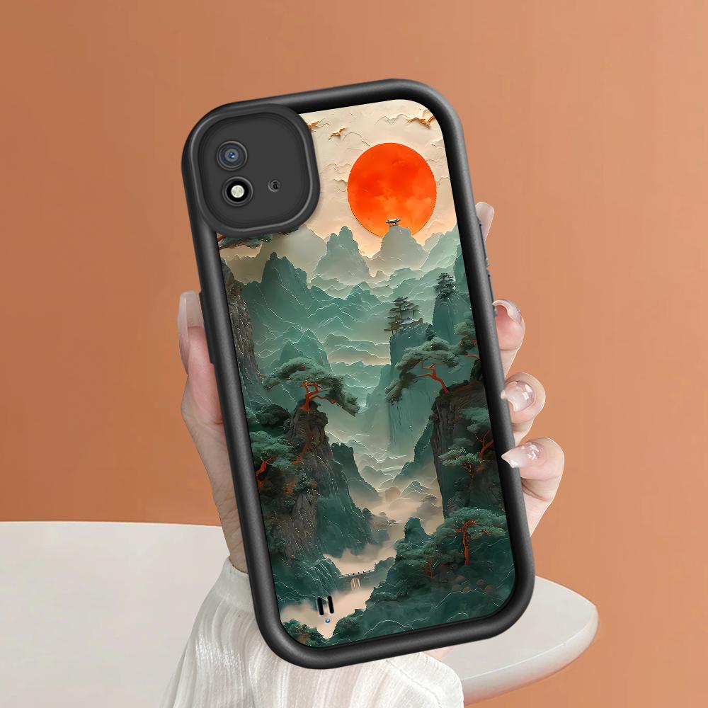 Soft Silicone Square Ladder Printing Pattern Phone Casing Full Cover Camera Shockproof Protection Rubber Case for OPPO Realme