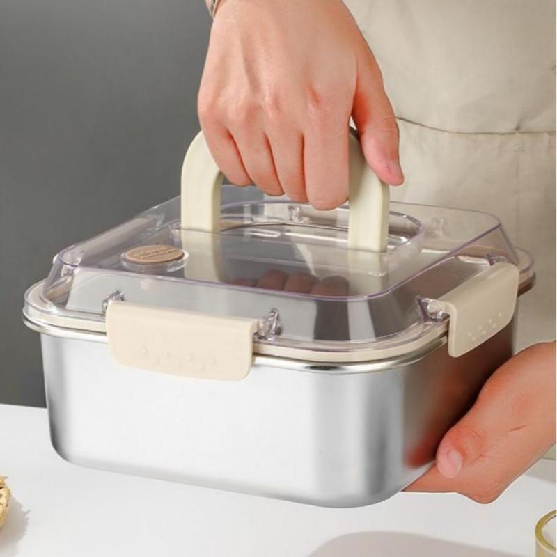 Portable Stainless Steel Fruit Salad Food Container Large Capacity Seal Lunch Box With Handle Lid Camping Picnic Bento Box