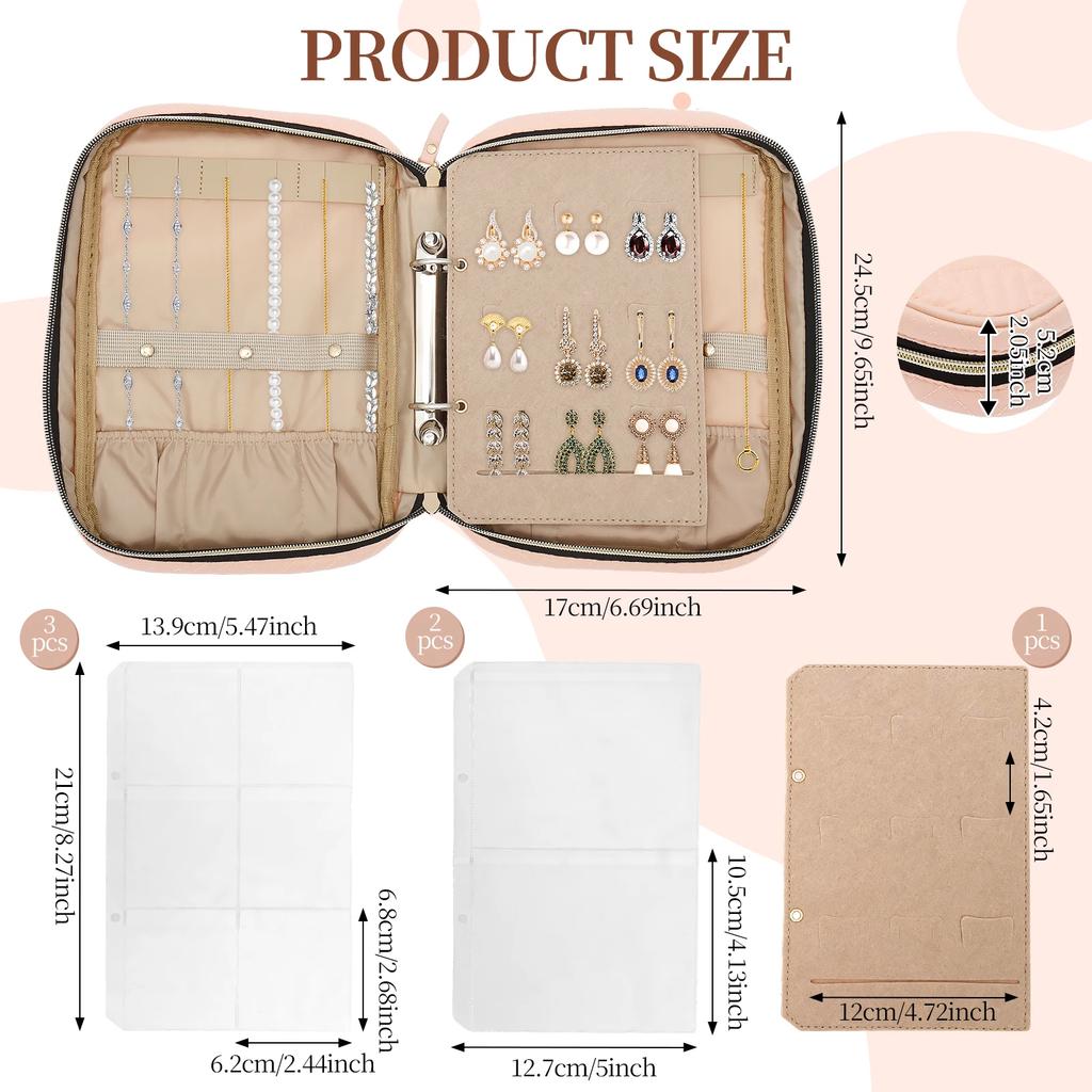 Travel Jewelry Organizer Case Large Capacity Portable Jewelry Storage Bag Ring Binder Lightweight Necklace Earring Pouch Bag