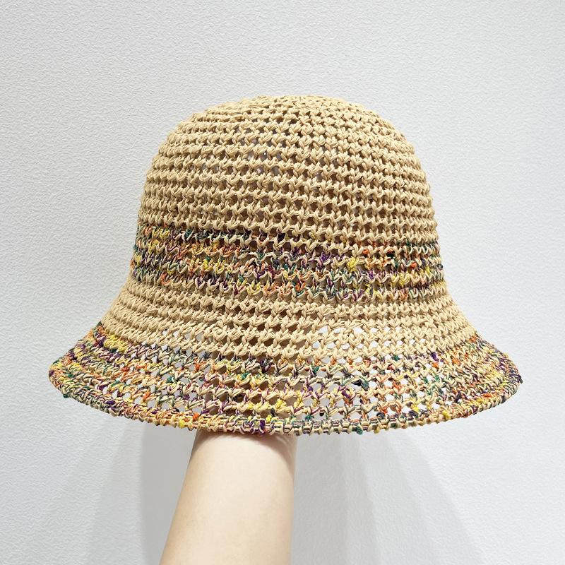 Summer Women's Knitted Fisherman Hat Hollow Sunscreen and Sunshade Colorful Straw Hat