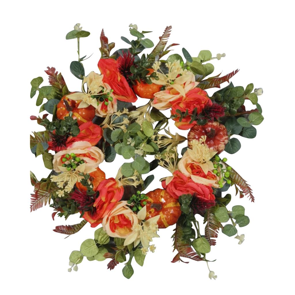 Artificial  Wreath Front Door Punkin Rose Berry Branches Mixed Leaves Thanksgiving Wreath  Door Wreath For Halloween Thanksgiving Indoor Outdoor