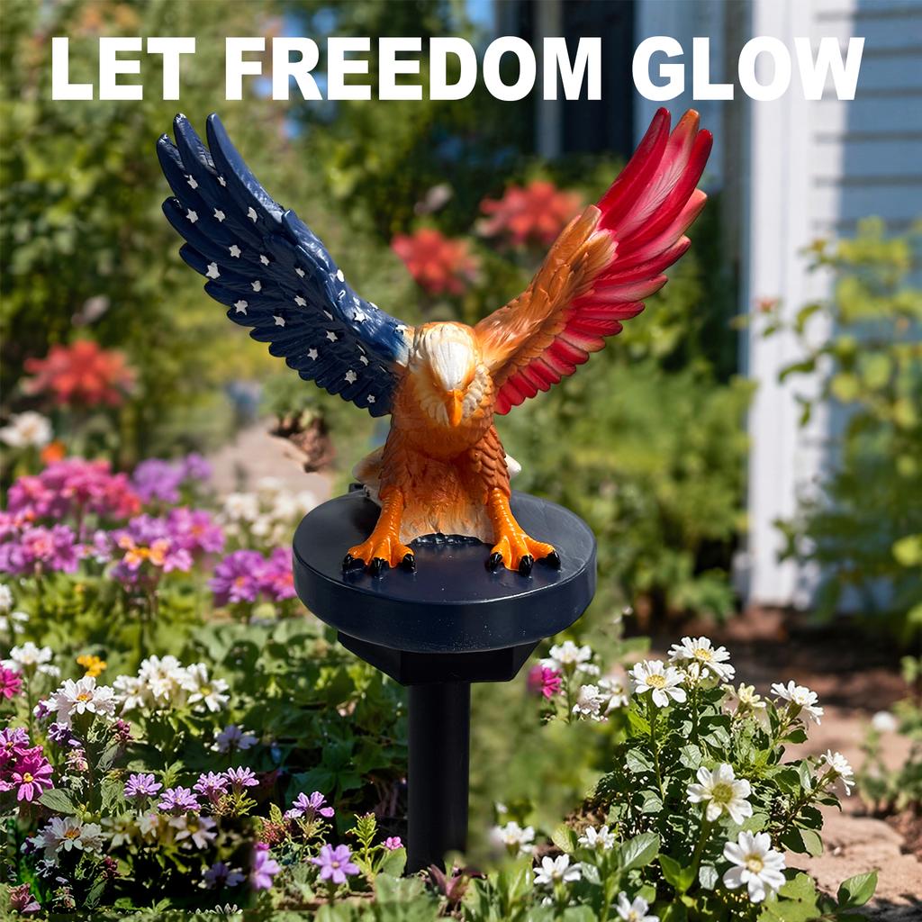 Solar Resin Eagle Lawn Lamp Outdoor LED Ground Light Patio Decorative Lamp Eagle Figurine Stake Lights Memorial Day Decor Gift