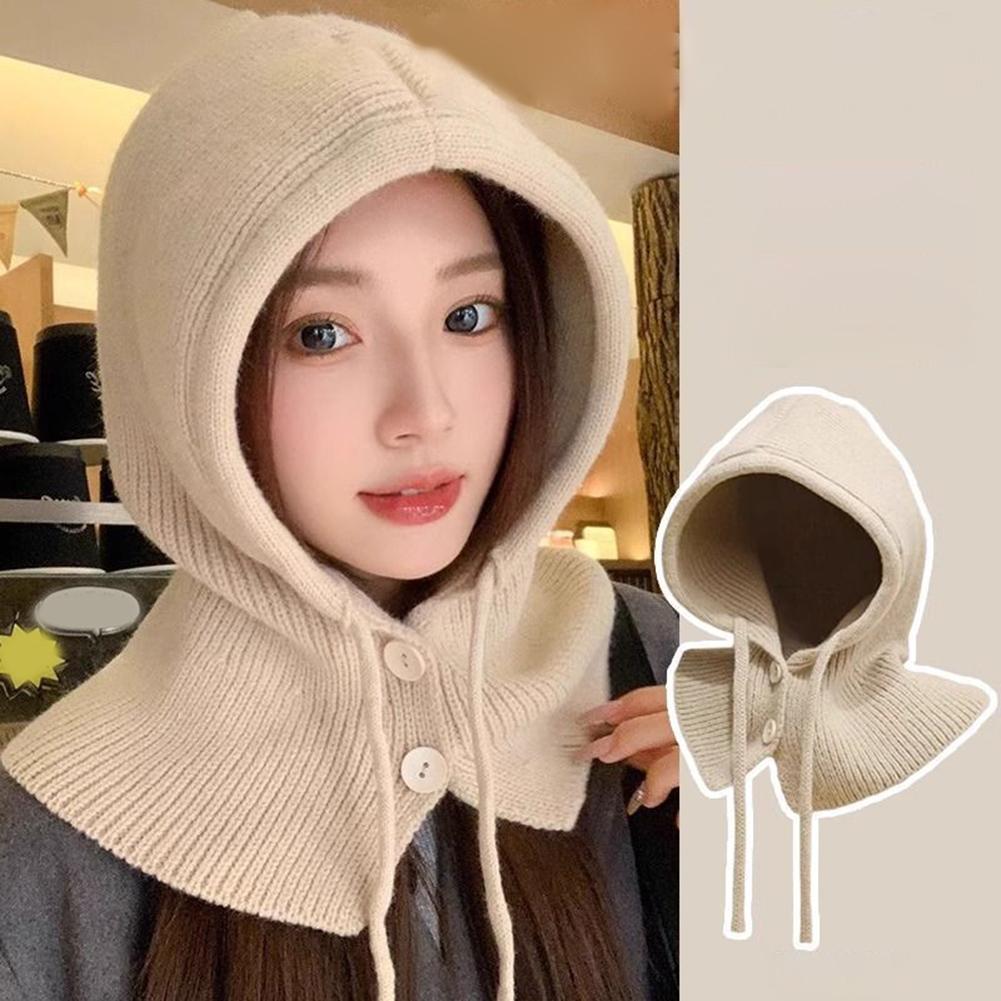 Windproof Half-closed Design Knit Scarf Hat Ladies Beanie