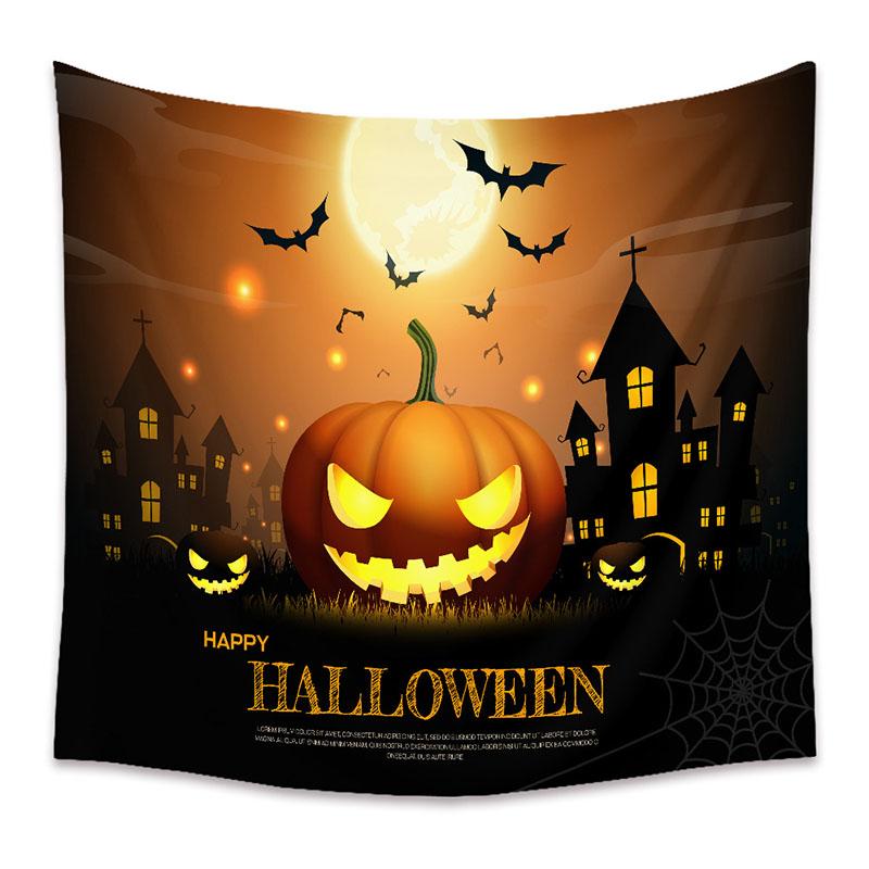 American Halloween Printed Tapestry Horrible Cartoon Pattern Hanging Cloth for Living Room Pumpkin Bat Wall Carpet Decoration