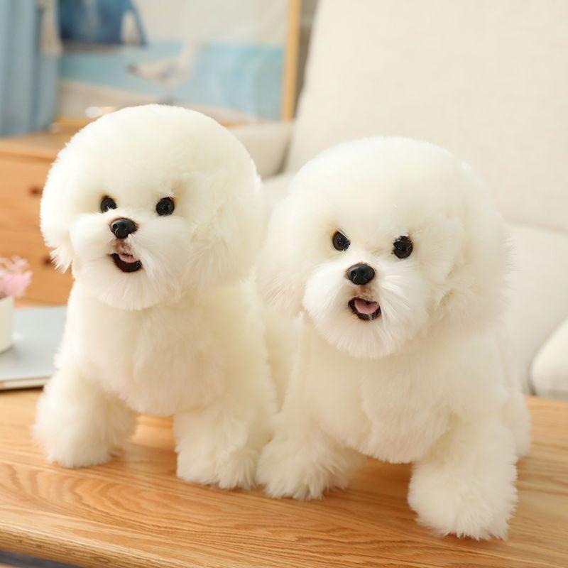 Realistic Cute Bichon Frise Plush Toy Squishy Fluffy Simulation Puppy Dog Stuffed Animal Doll for Birthday Gift Home Decoration