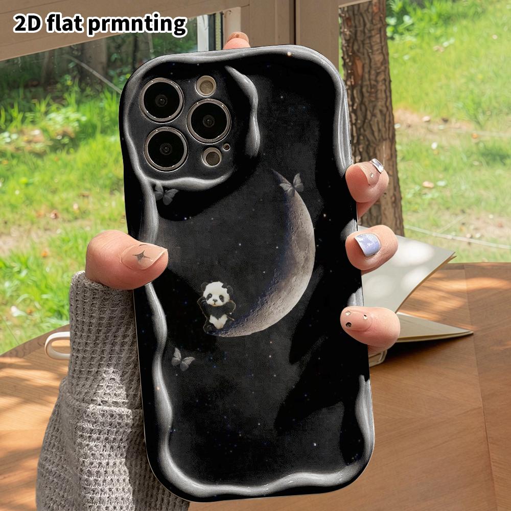Phone Case: 2D Flat, Suitable for iPhone 18 17 16 15 14 13 12Pro Protective Case, Little Panda On a Crescent Moon, Perfect Christmas and Halloween Hol
