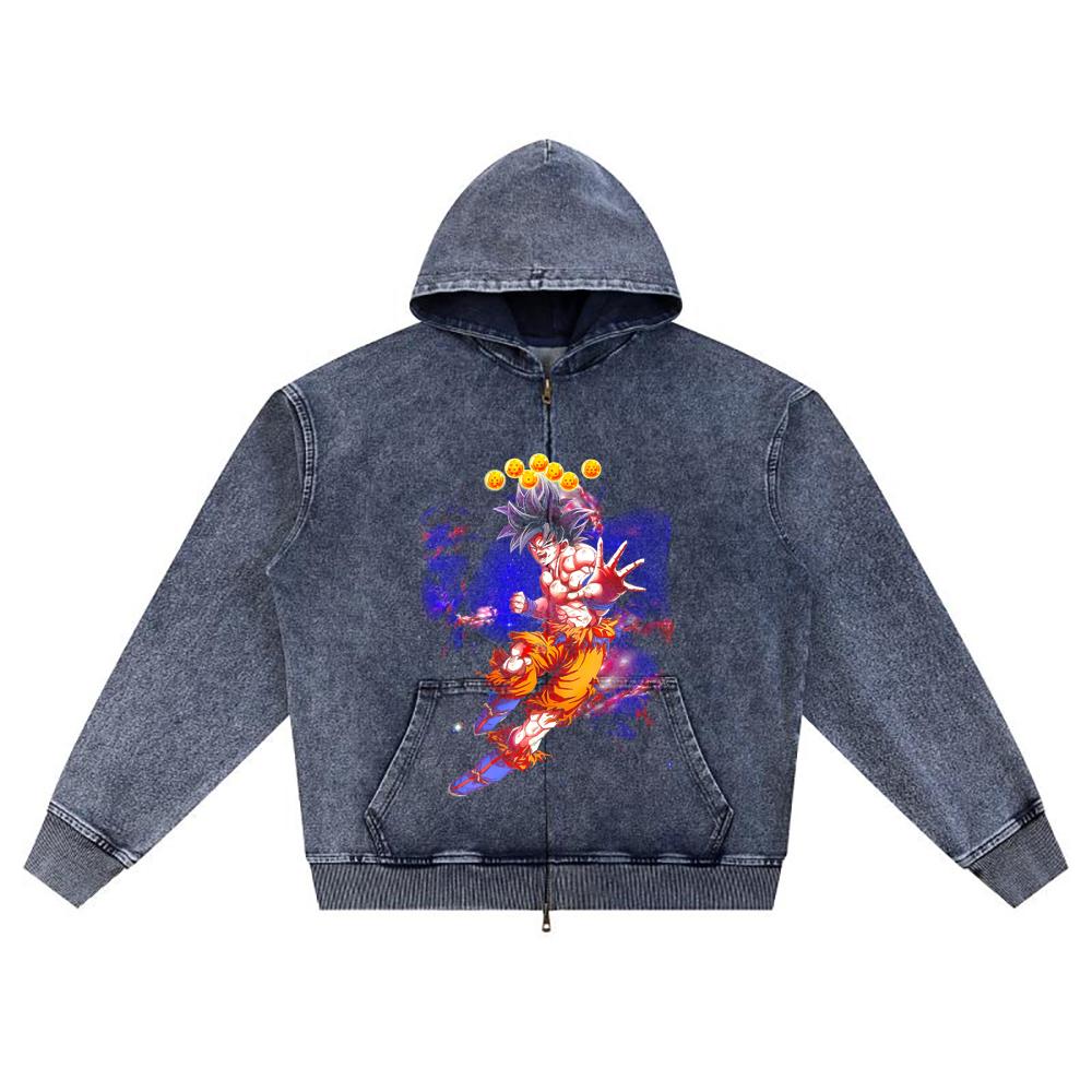 

DTG print Knitted Denim Zip-Up Hoodie Copy of Goku Ultrainstinto Brother Print Zipper Hoodies XL темно-синий
