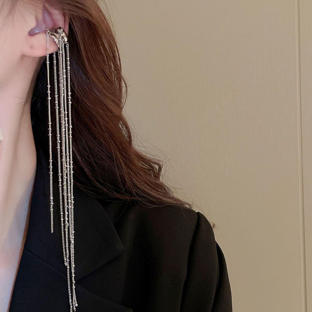 Zinc Zinc Alloy C-shaped Tassel Long Ear Clip Minority Ear Cuff Ear Line Jewelry C-shaped Earrings Girl