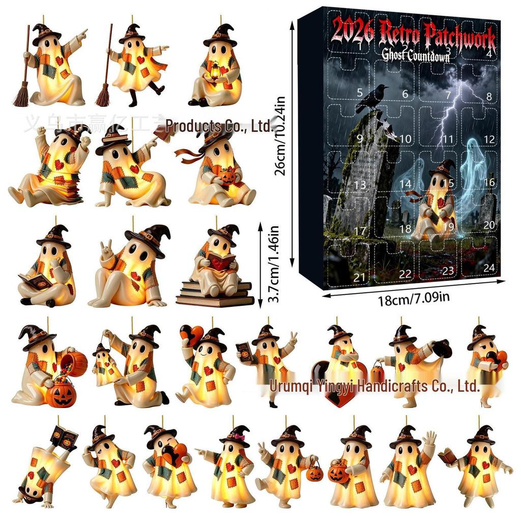 2026 Halloween Witch, Ghost & Goblin Countdown Calendar with Acrylic Pendant Blind Box